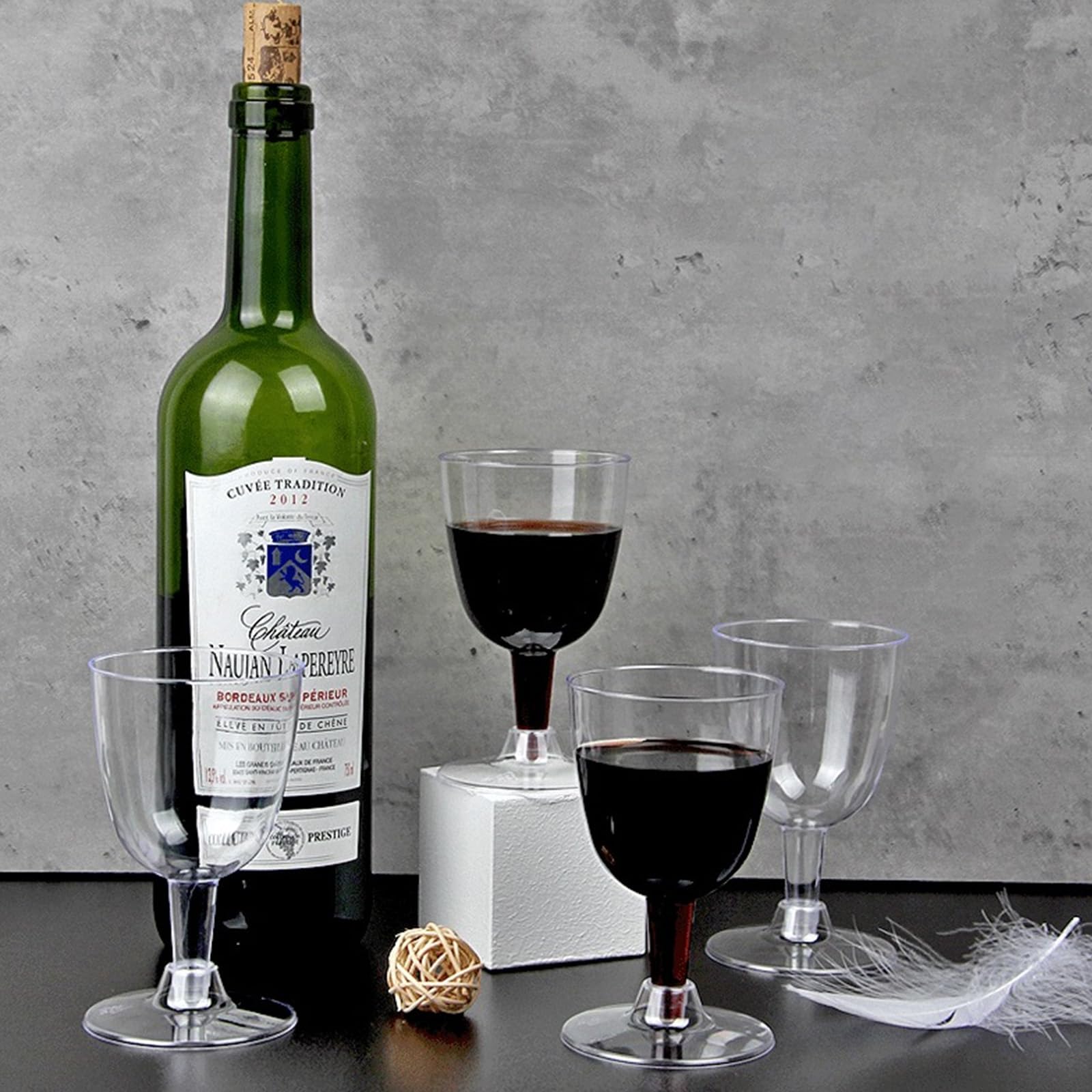 APACALI 100 copas de vino de plástico, 150 ml, copas de vino transparentes con tallo para bodas, cumpleaños, picnics