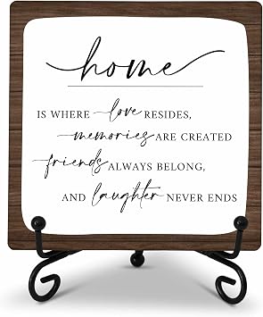 Home Decor Wood Plaque, Home Is Where Love Resides Wood Block, Positive 5x5 Inch Decor Plaque, Kitchen Tabletop Desk Decoration Love Gift Wood Sign, One Piece-A37