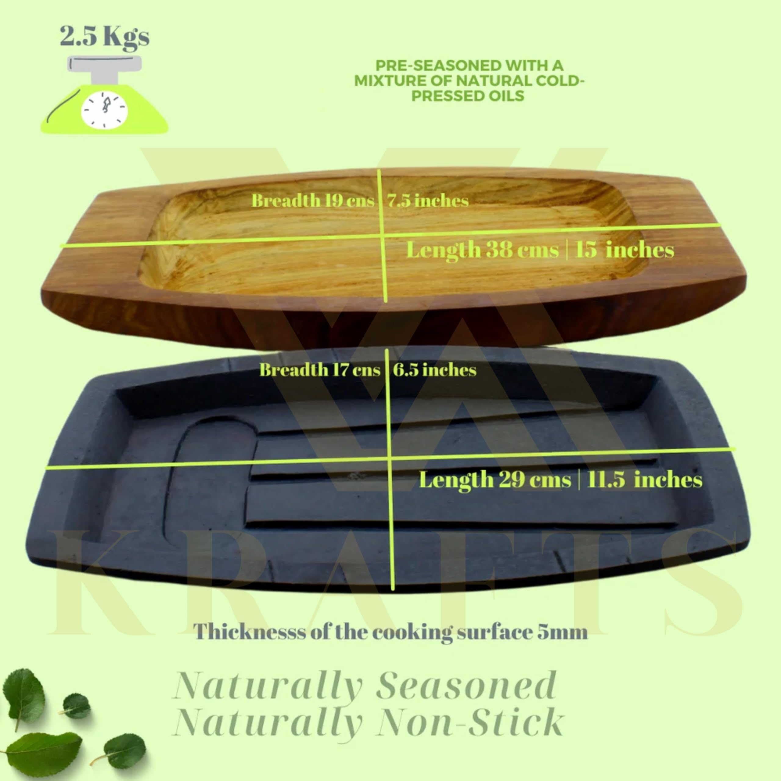 Continental Sizzler Plate - Grill & Serve with Wooden Stand -2