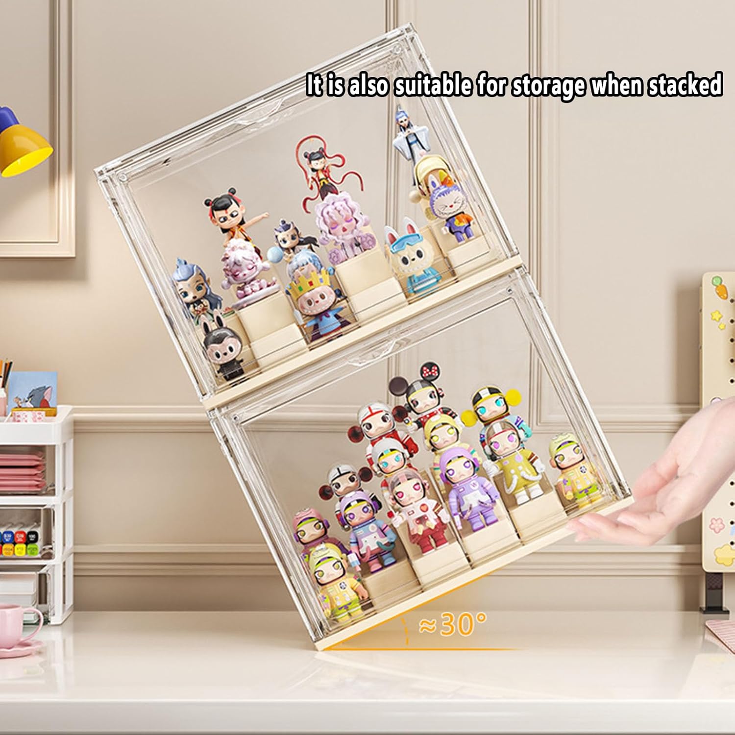 Large Capacity Doll Transparent Display Box Multifunction with Building Blocks Freedom Assembled Type Collection Box Stackable Storage Box Save Space