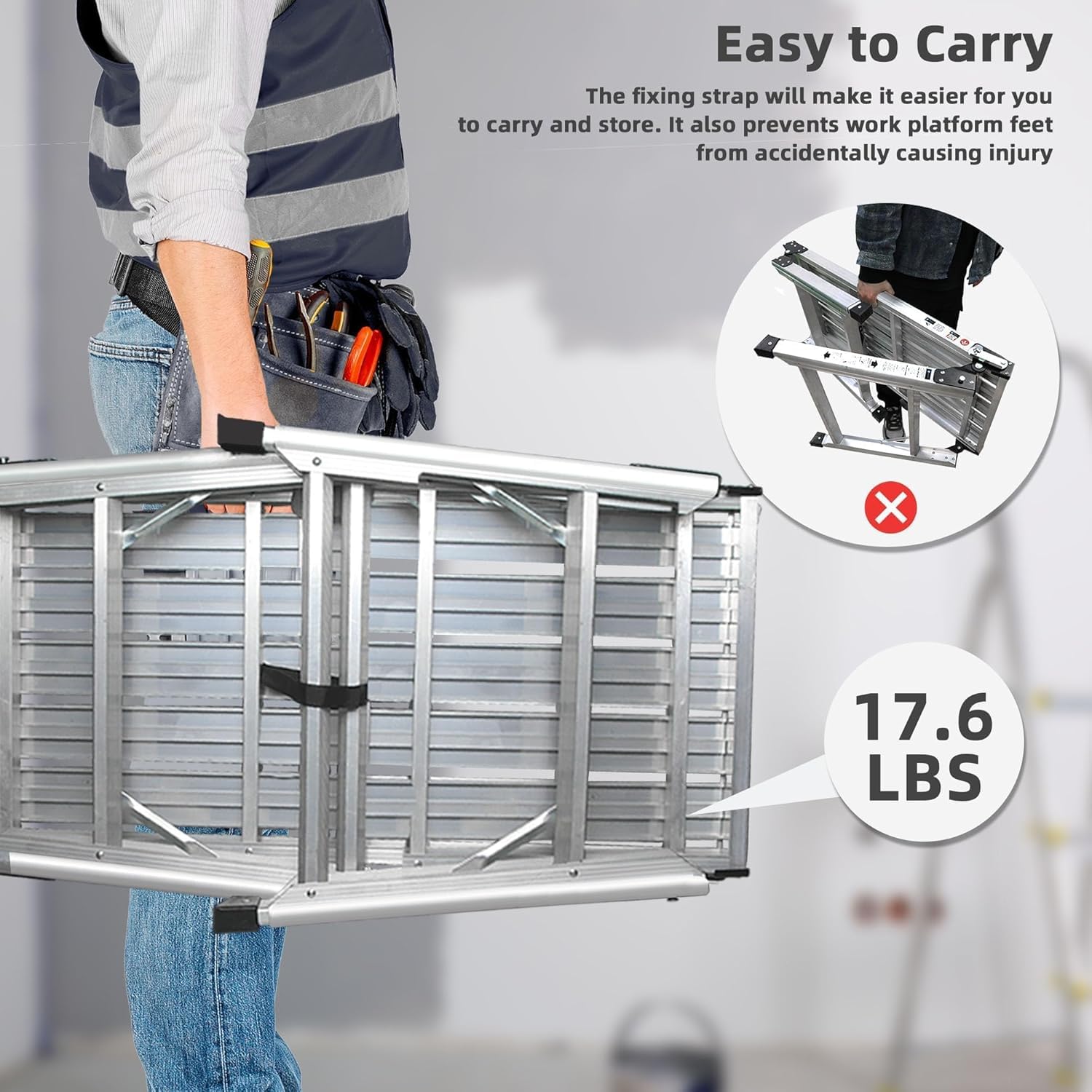 ORIENTOOLS Plataforma de trabajo ajustable (100 x 47 cm) Escalera plegable portátil de aluminio para andamios con capacidad de carga de 150 kg