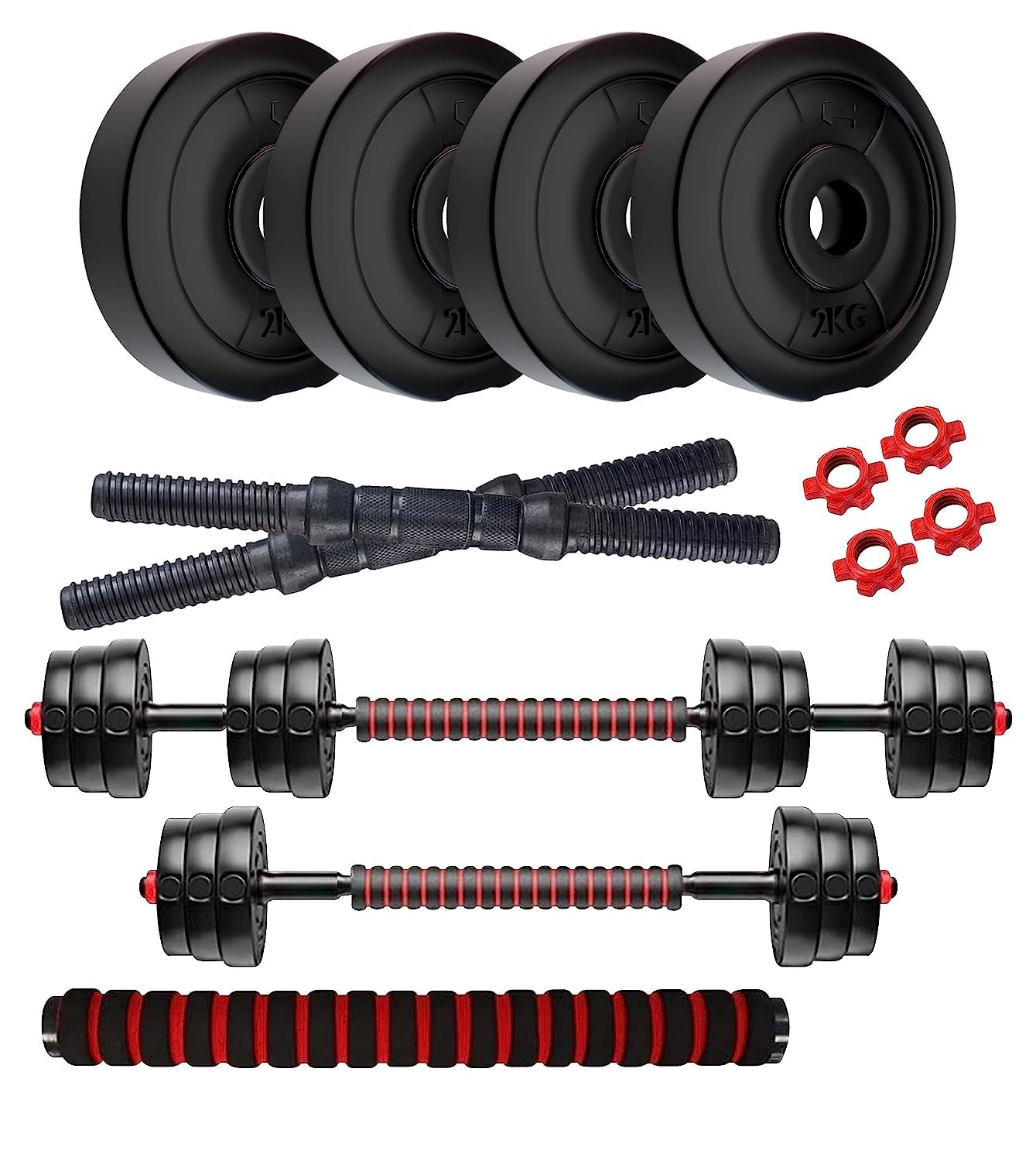 Amazon Brand - Symactive PVC 3-in-1 Convertible Dumbbells Set