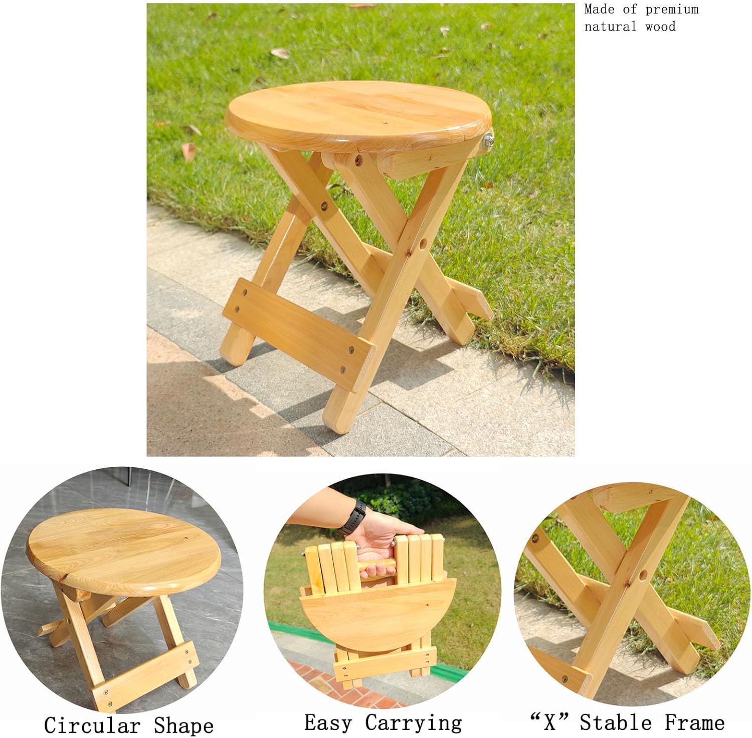 Folding Wooden Step Stool, Fully Assembled Foldable Stool, Multi-Purpose Side Table & Foot Rest for Kitchen Bathroom Bedroom Adults Kids, Anti-Slip Stable Space-Saving