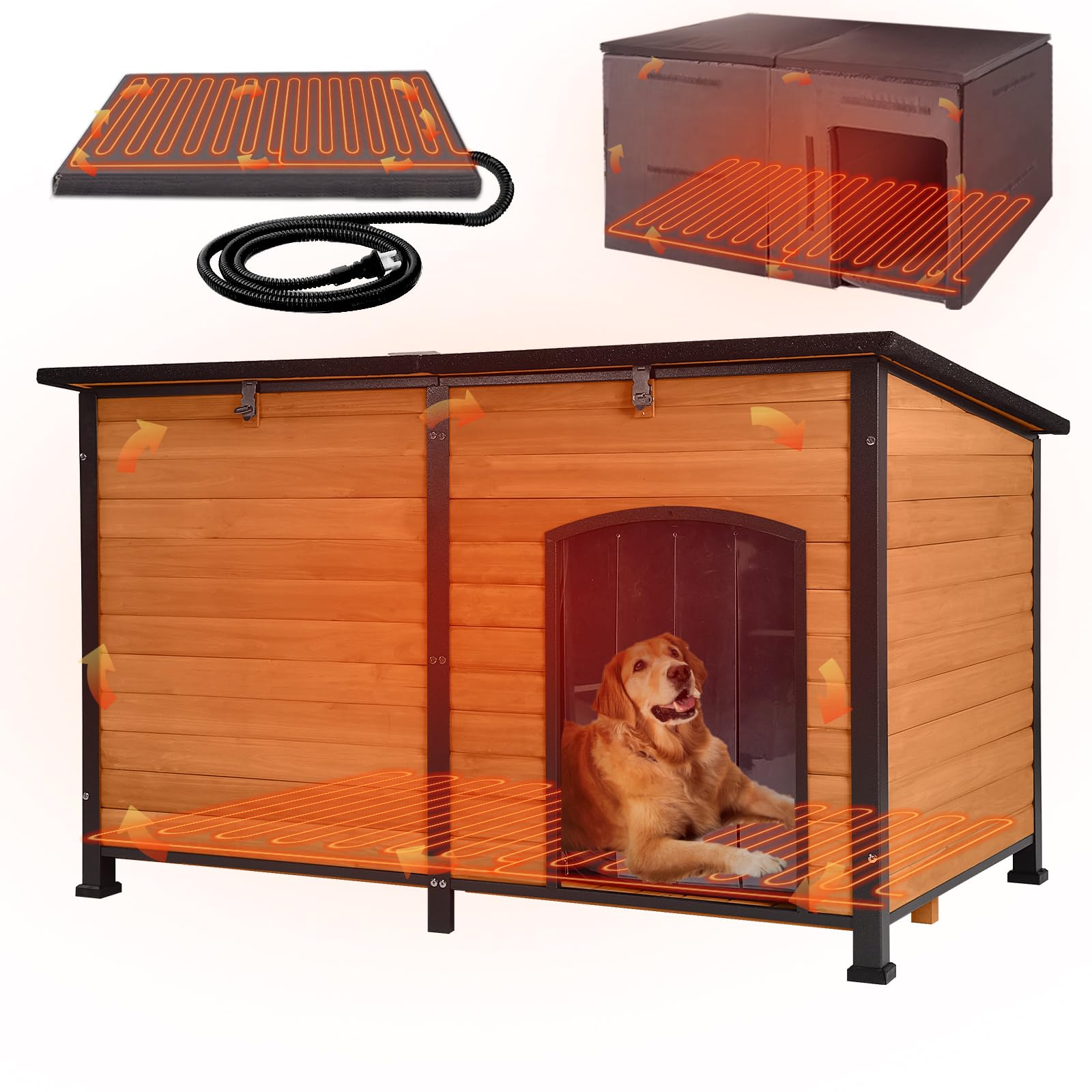 GUTINNEEN Extra Large Heated Dog House Outdoor Insulated Dog House Weatherproof