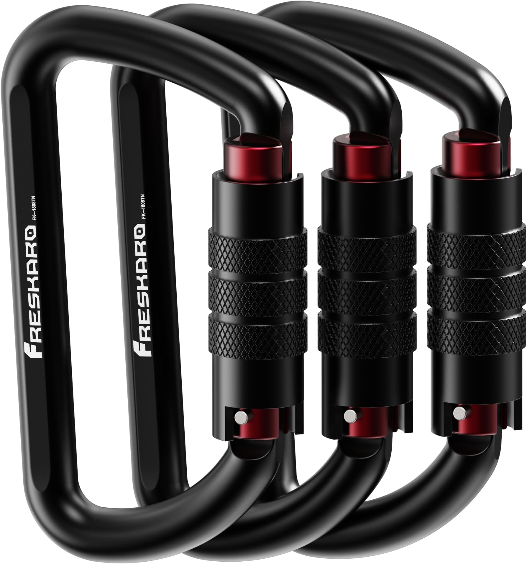 3inch Auto Locking Carabiner Clips, Solid D Shape Style, Strong, and Heavy Duty Hold Max 2698lbs, Ultra Light 1.09oz, Black (Black, Pink)
