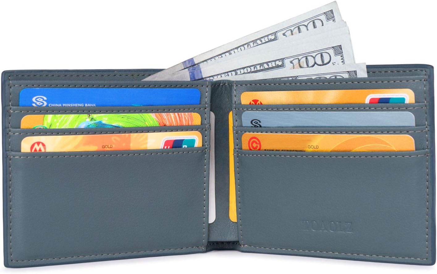 TOAOLZ Mens Slim Bi-fold Leather Wallet Front Pocket Credit Card Case Holder for Men with RFID Blocking (Blue Carbon Fiber)