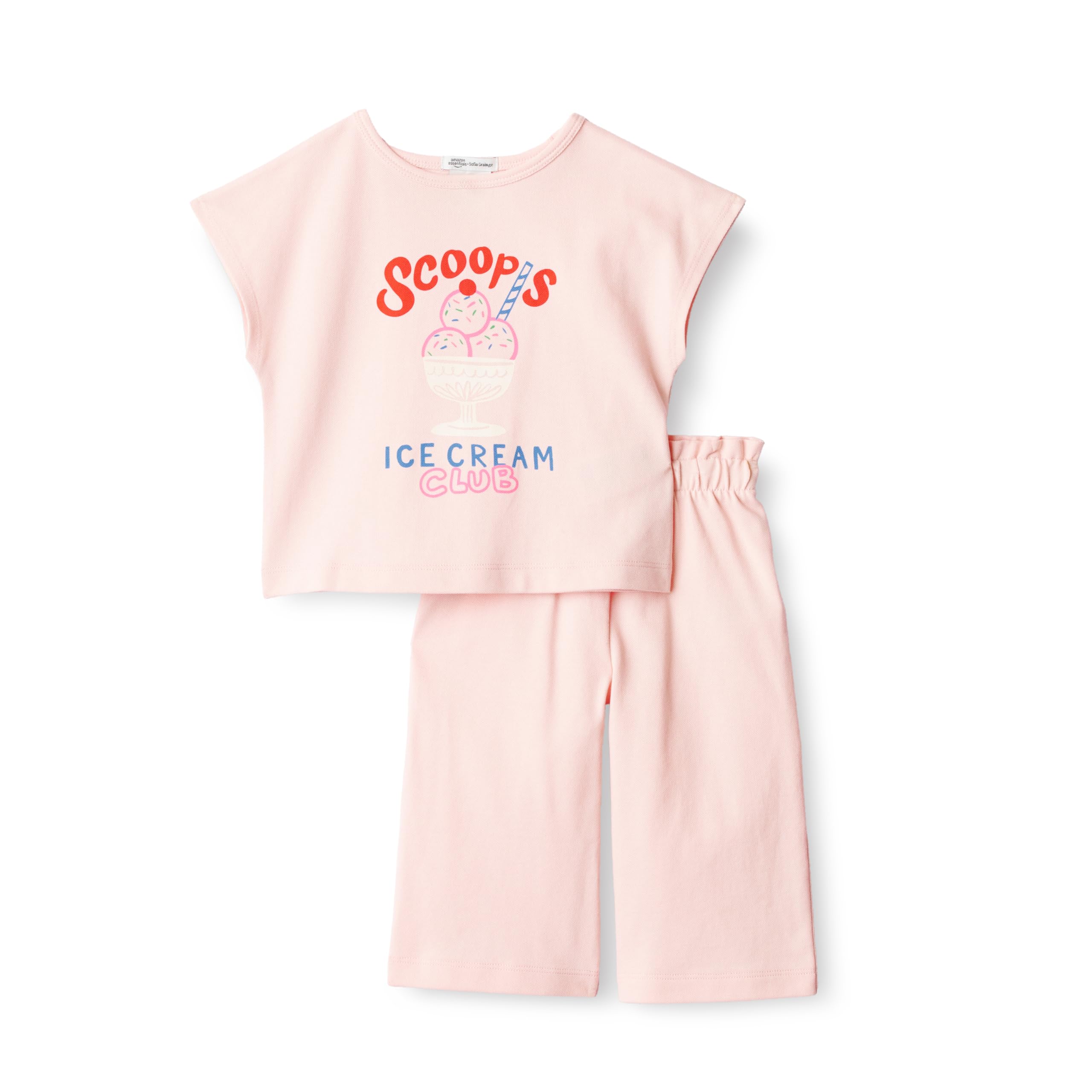 Photo 1 of ***MISSING PARTS***Amazon Essentials x Sofia Grainge Toddler Girls' Cotton Pique Short Sleeve T-Shirt & Pants Play Set, Light Pink Light Pink Ice Cream, 2T