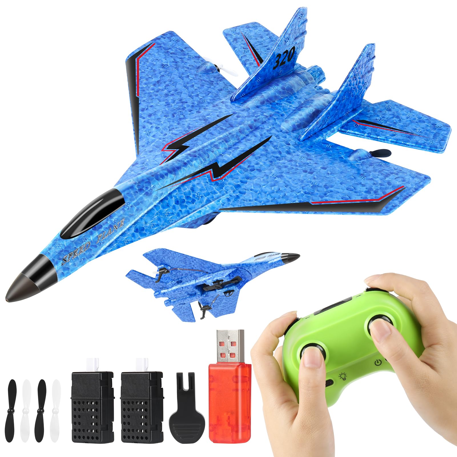 NEWFATE RC Plane, Remote Control Airplane- 2CH 2.4Ghz Remote Control Wireless Airplane Toy with Lights, Foam RC Fighter Plane Jet for Adults Kids Toys