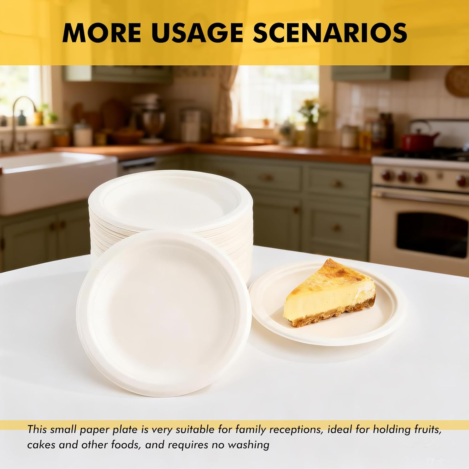 RACETOP Compostable Small Paper Plates 6 Inch [100 Pack], Dessert Plates, Disposable Biodegradable Heavy Duty Paper Plates, Made of Natural Sugarcane Fibers, Unbleached White, Round - Image 8