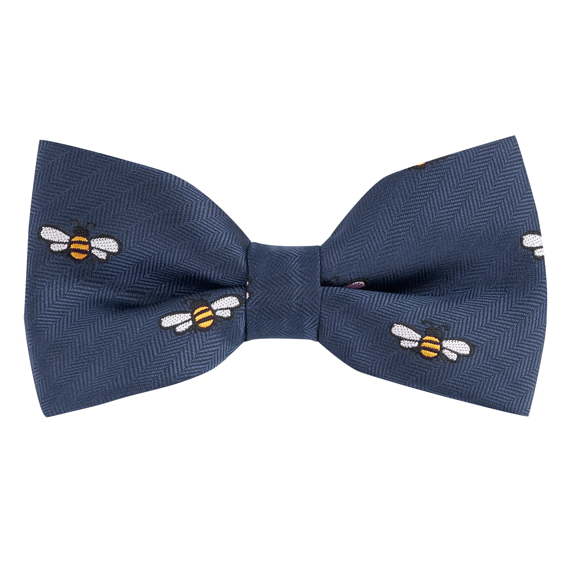 King & Priory Bee Navy Blue Herringbone Embroidered Bow Tie