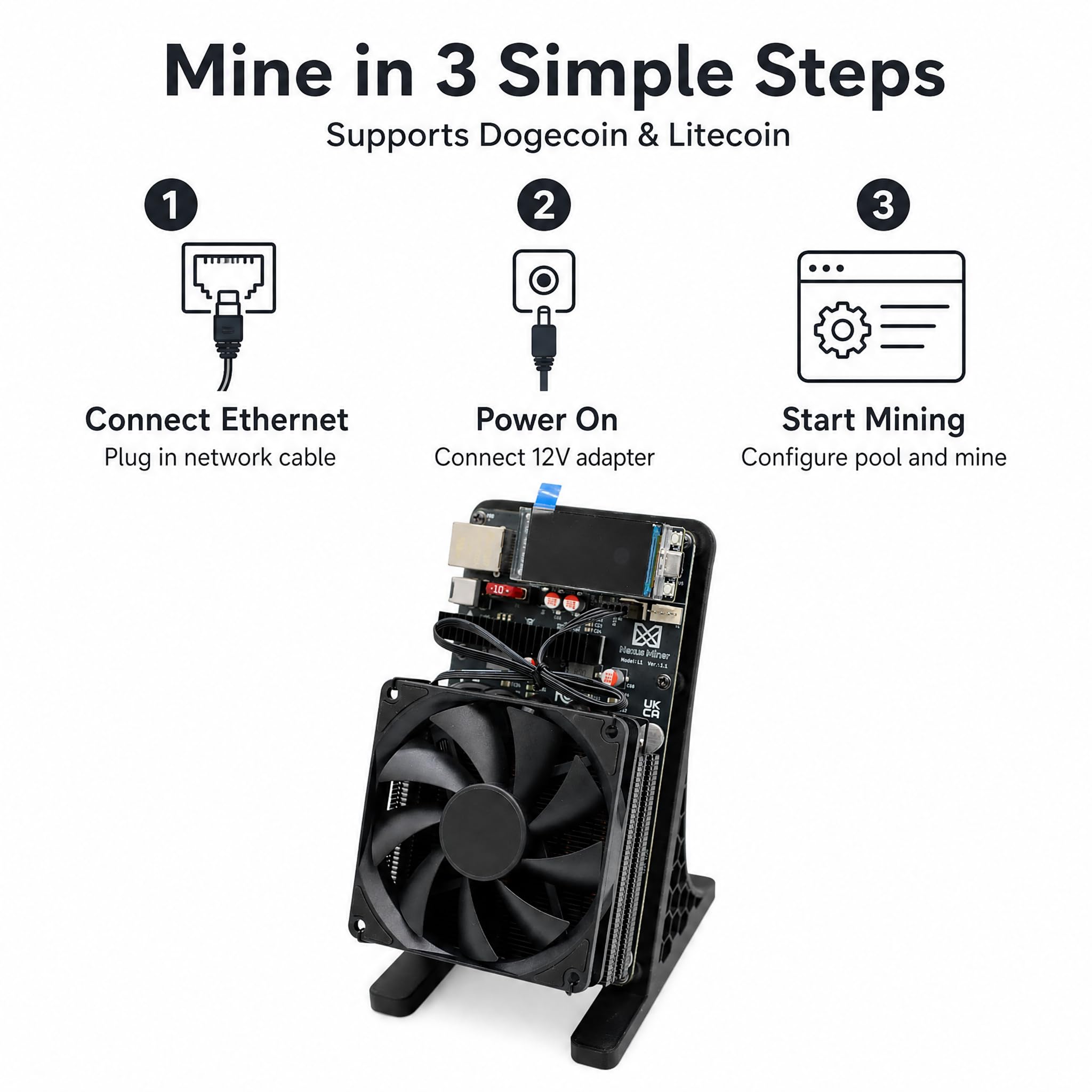 New Nexus L1 ASIC Miner 330 MH/s 70W Niedriger Stromverbrauch, Kompatibel mit Dogecoin & Litecoin, Leiser Lüfter, Integriertes WiFi - Krypto Mining Gerät für Zuhause & Büro
