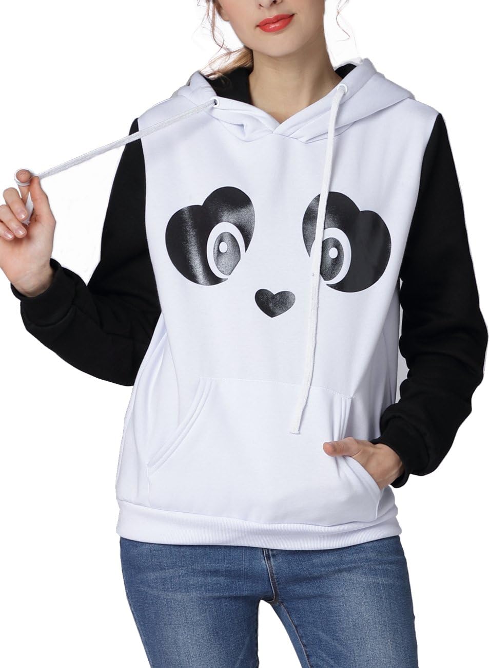 ZIUMUDY Womens Casual Long Sleeve Cute Panda Print Fleece Sweatshirt Hoodie Tops