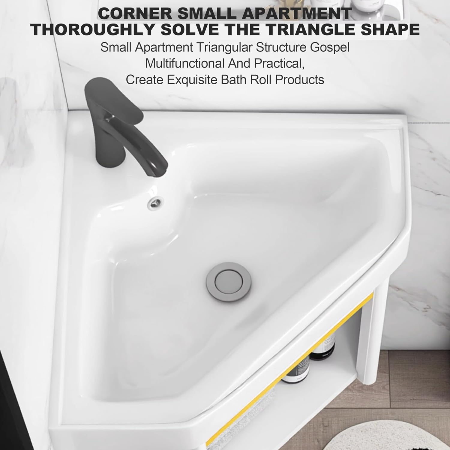 Wall Mount Corner Sink Ceramic Vessel Sink Small Corner Sink with Cold and Hot Water Pipe Faucet and Drain Towel Bar for Farmhouse Cloakroom Small Bathroom Corner Bathroom Sink. ( Size : 45x38x24cm )