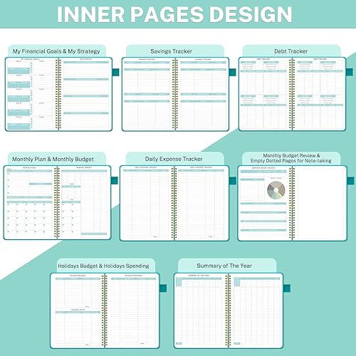 Miniatura 4 de Regolden-Book Agenda de presupuesto diario de presupuesto mensual sin fecha con bolsillos, tapa dura, planificador financiero para administrar tu