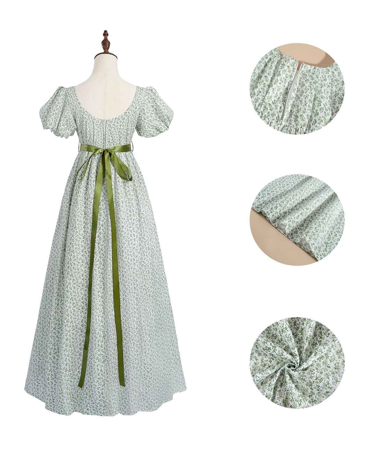 Fiamll Regency - Vestito da donna per donna in vita impero, motivo floreale, impermeabile, abito lungo per feste