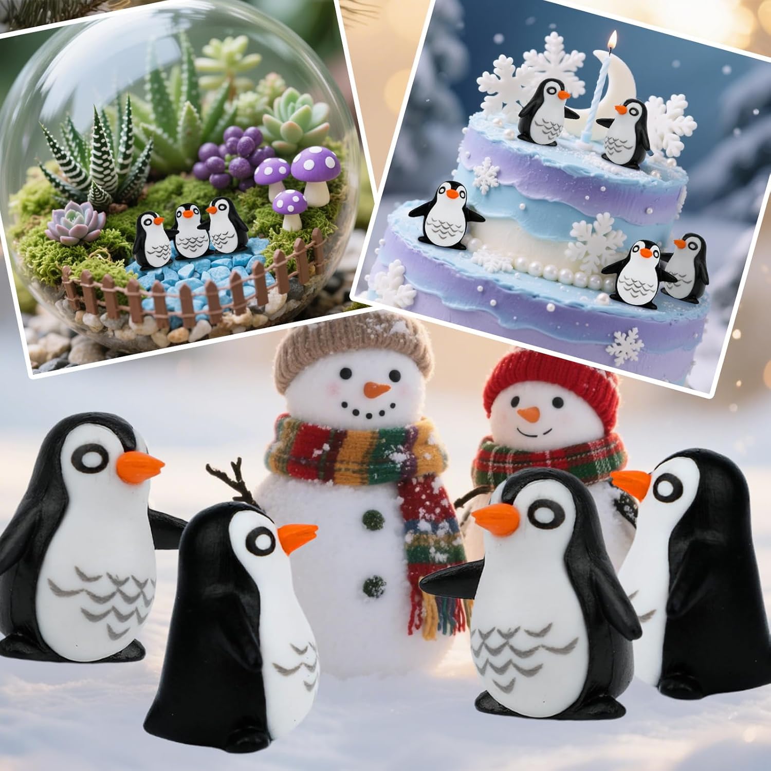 100 PCS Miniature Penguin Figurines, Mini Penguin Figurines, Resin Cute Penguin Cake Topper for Fairy Garden Micro Landscape Birthday Decor Party Supplies School Project Winter Christmas - Image 6