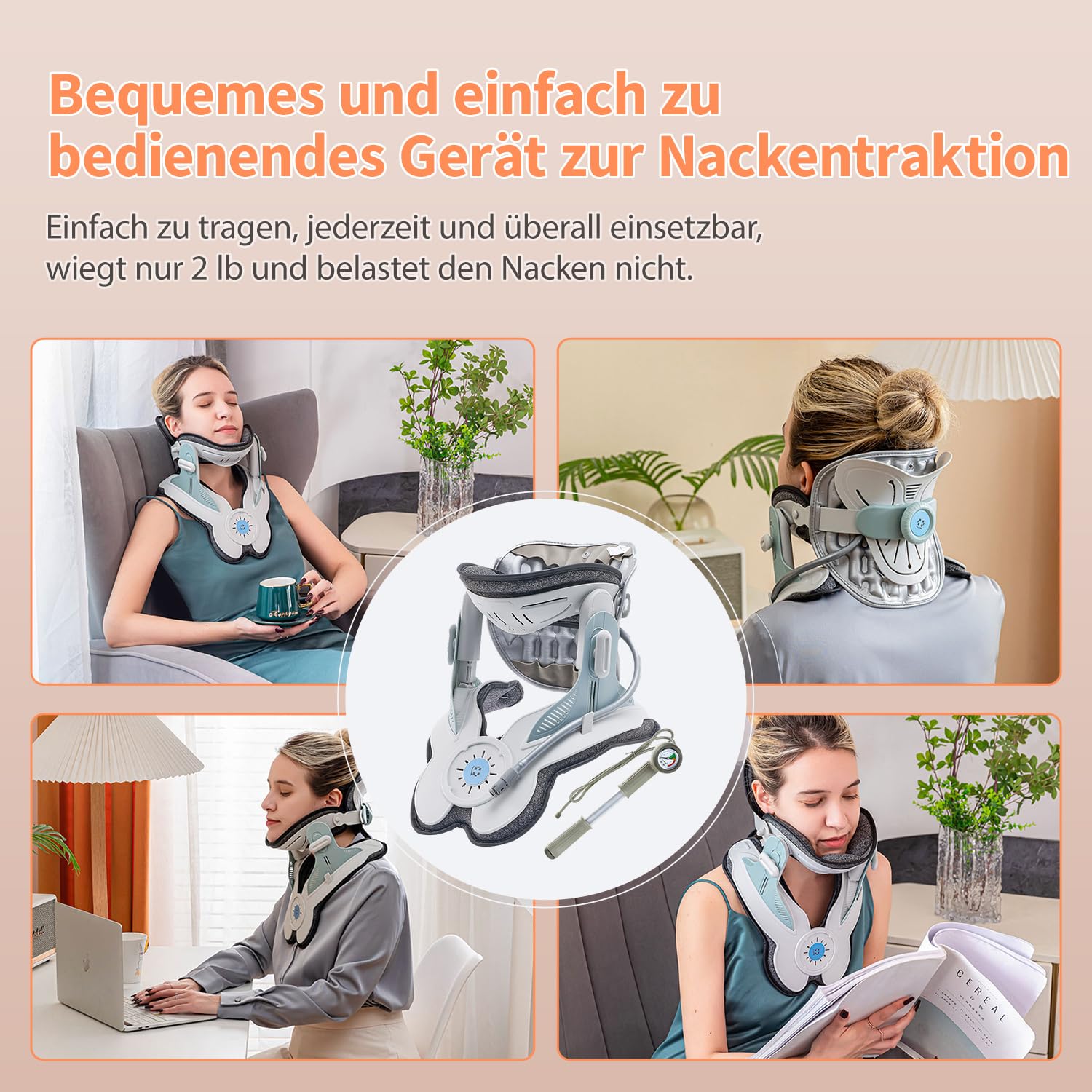Dispositivo de tracción cervical para estiramiento del cuello y apoyo, con 3 Power Traction y 8 Airbag Support para dolor de cuello, estiramiento de la columna vertebral, uso doméstico, bomba de aire