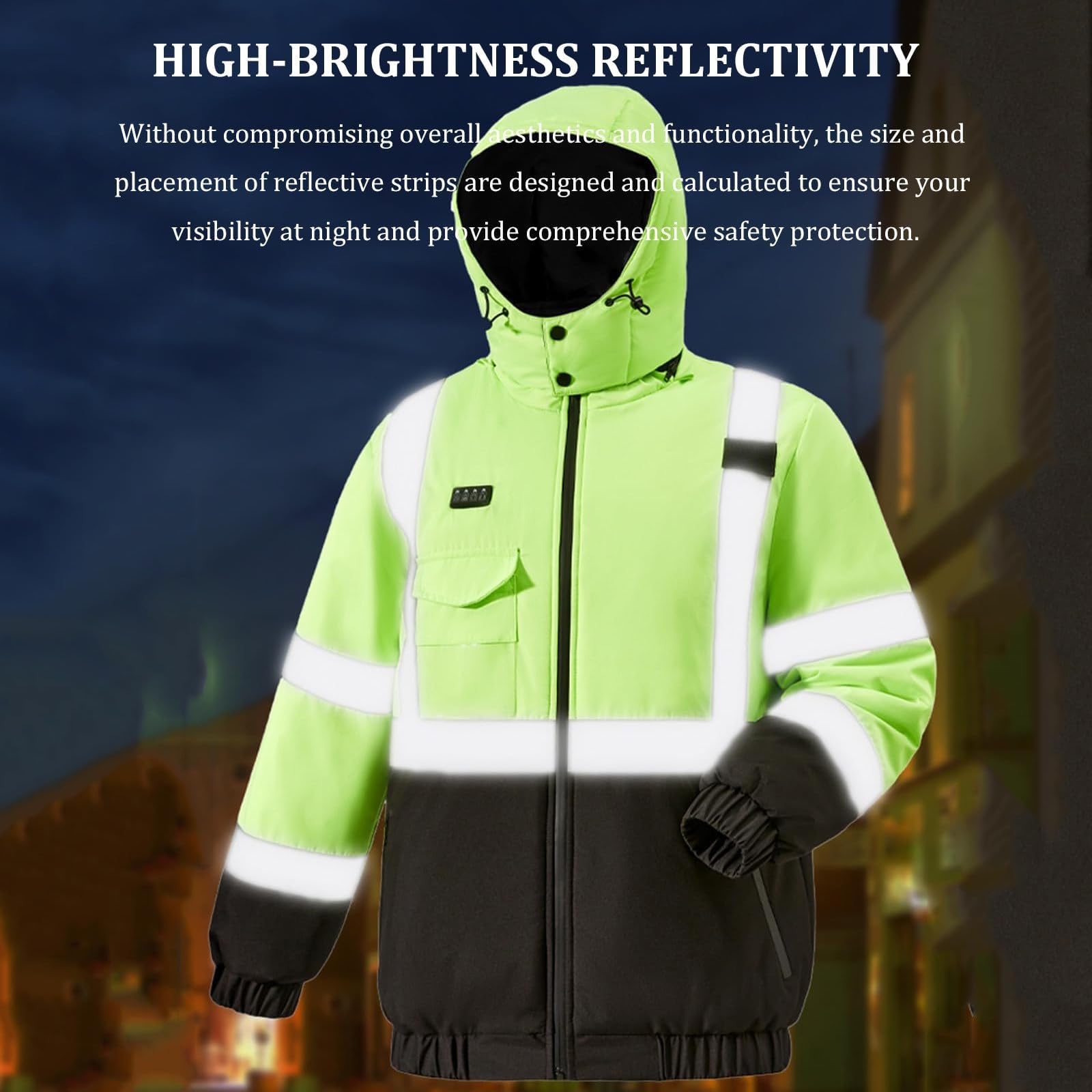 Sudadera Con Capucha De Seguridad Alta Visibilidad, Chaqueta Térmica Para Hombre Y Mujer, Chaqueta Calefactable Alta Visibilidad, Abrigo Con Capucha Con Calefacción USB, 29 Zonas De Calor(L)