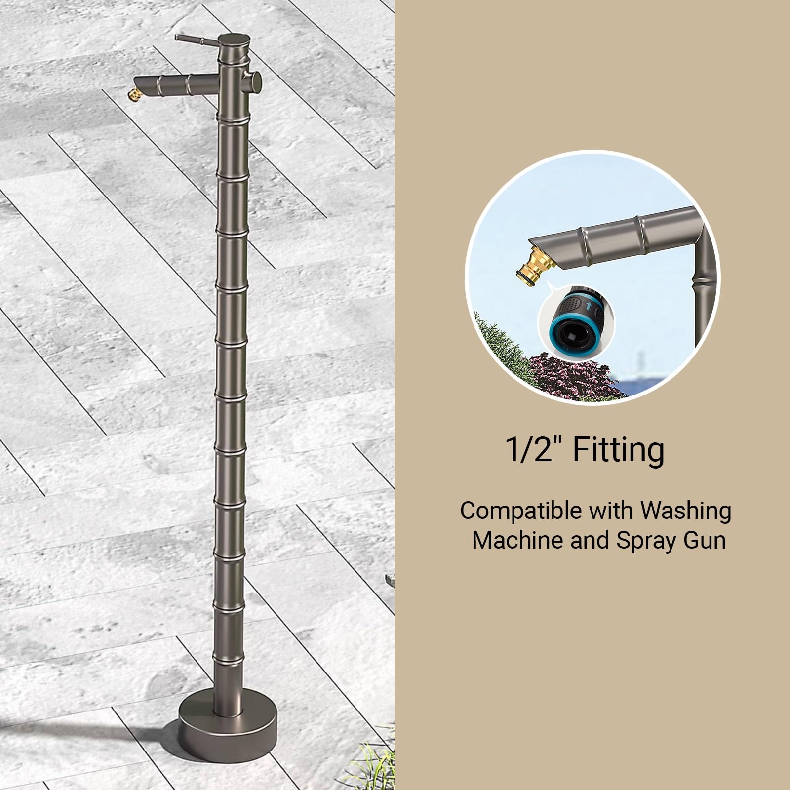 Columna de Agua Jardín Fuente, Grifo Exterior Latón Agua Caliente Fría Anticongelante Independiente para Jardín Terraza(51.5cm/20.3in)