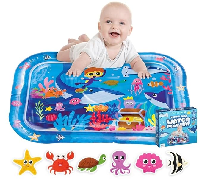 UCRAVO Tummy Time Water Play Mat for Babies & Infants Inflatable Sensory Learning Toy Leakproof Aqua Pad for Newborn 3-12 Months Activity Play Center for Baby Development Best Gift for New Parents