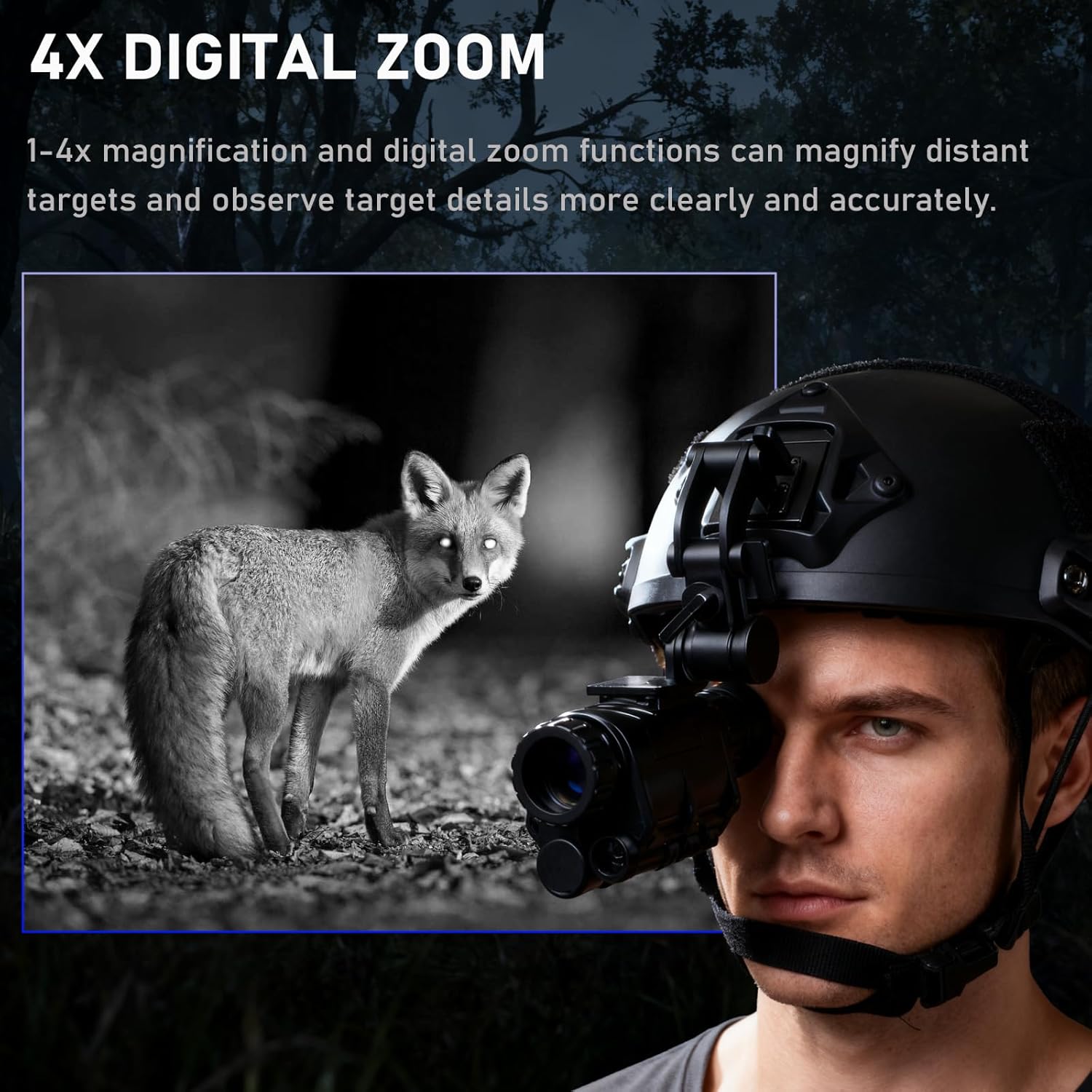 Digital 4X Zoom Night Vision Monocular - Waterproof 2K Night Vision Goggles Head Mounted, for Hunting Wildlife Outdoor Adventures and Camping
