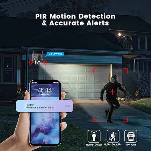 Miniatura 2 de Asixxsix Cámara de seguridad, batería a prueba de agua IP66 de 8 MP, panel solar de baja potencia, cámaras de seguridad solar de doble lente con