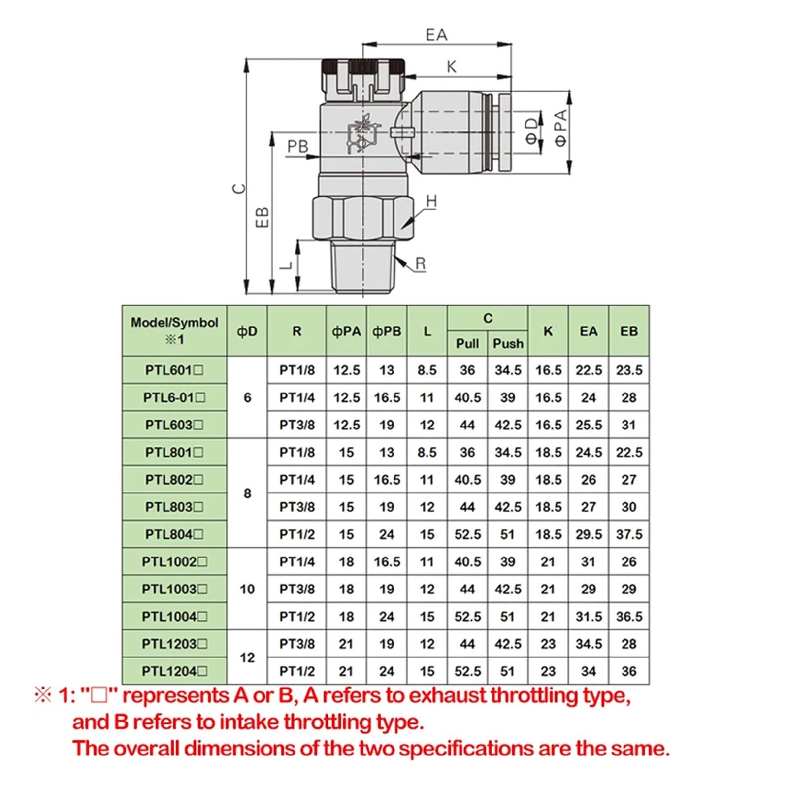 Conector neumático Válvula de Mariposa Cilindro Bloqueo por Empuje PTL PTL4-01A-M/6-01A Control Velocidad neumática(Ptl4-01a-m)