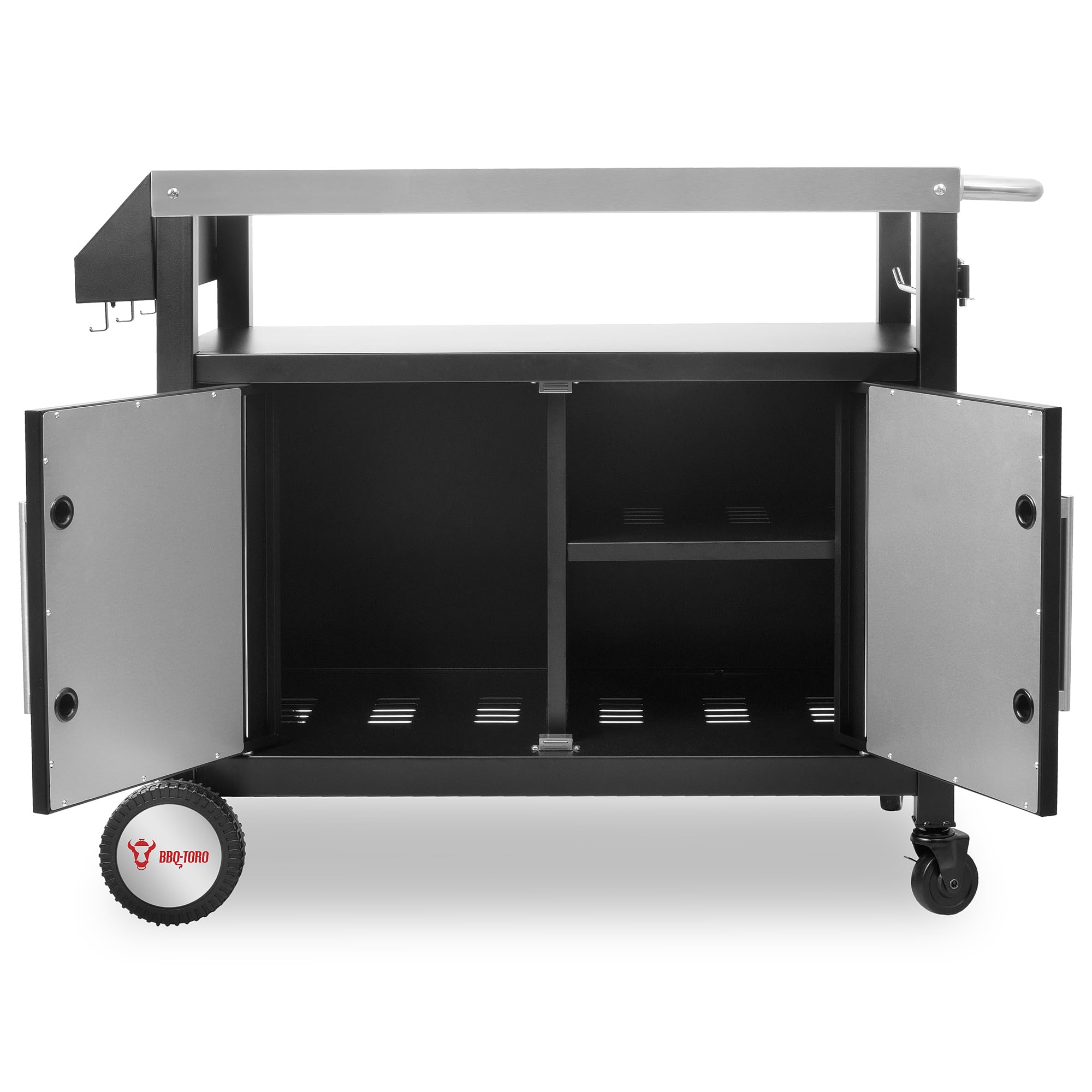 BBQ-TORO Carrito para Barbacoa | 103,5 x 59 x 81 cm | Mesa Auxiliar | Color Plata | Carro con Ruedas | Cocina al Aire Libre | Carrito Auxiliar para Barbacoa | Accesorio para Barbacoa