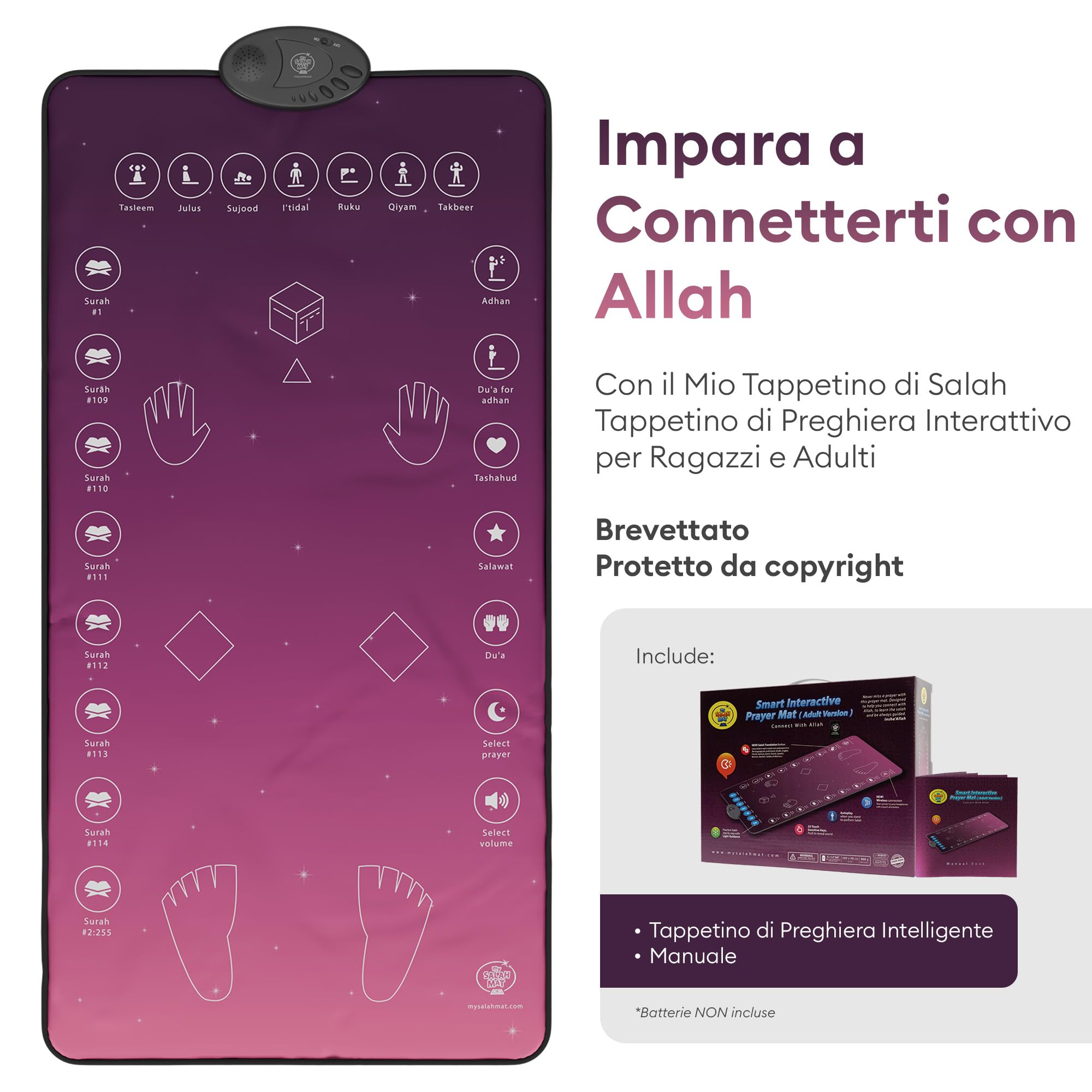 My Salah Mat Tappeto per Preghiera Musulmana Elettronico – Tappetino Islamico Prayer Mat - Insegna Surah, Salah e Duas, Ideale per Adulti e Convertiti, 8+ Anni