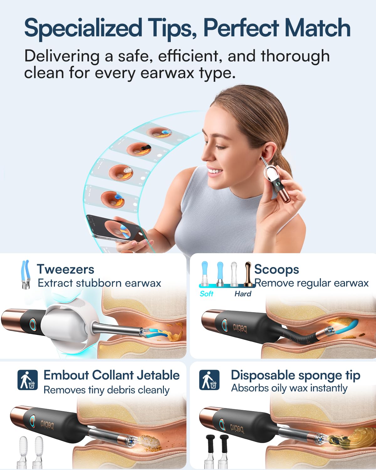 BEBIRD EarSight Ultra 5G WiFi - Limpiador de oídos y dispositivo de cuidado con cámara otoscópica flexible, juego de 30 accesorios, seguro para uso en el hogar, estrellas negras