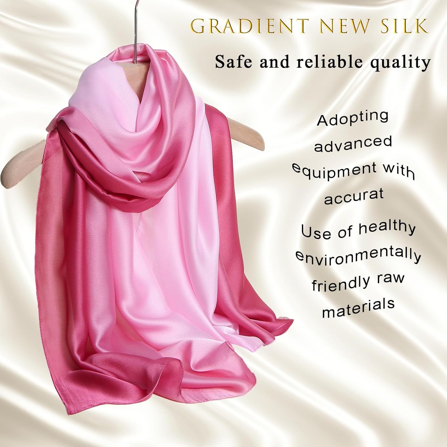 ZMC Long Silk Feeling Scarf,Smooth Gradient Scarf Stripe Lightweight Sun-proof Shawl Wrap Headscarf for Women Spring Summer - Image 2