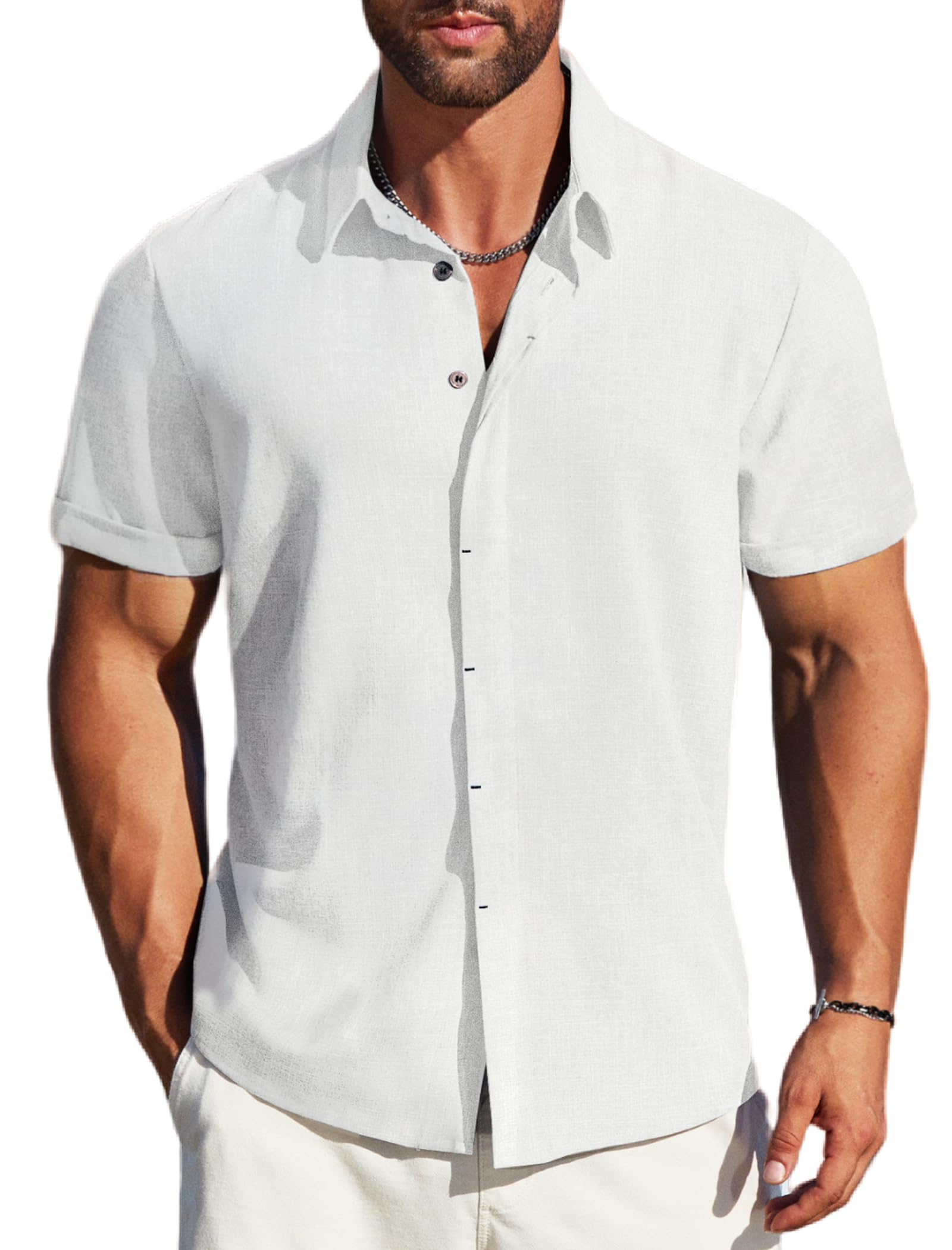 MAPICK Men's Linen Shirts Short Sleeve Button Down Casual Shirt Business Dress Clothing Beach Fashion Summer Tops