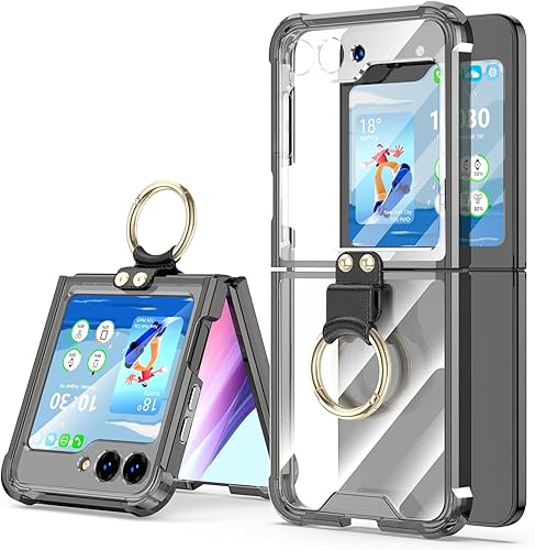 Funda transparente diseñada para Samsung Galaxy Z Flip 5 con anillo, anticaídas a prueba de golpes, funda protectora para Galaxy Z Flip 5 5G (negro