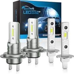 Tipos De Faros Led Para Autos Sycreek Bombilla H1+H7 LED Coche, 16000LM H1 Faros Delanteros Bombillas para Moto,IP68 Impermeable Faros Reemplazo de Halógena y Kit Xenón, Xenon Blanco 6000K 12V, 4 Lámparas