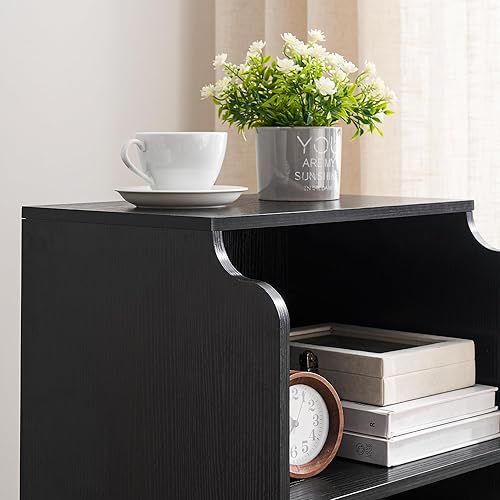 Miniatura 19 de GAOMON Mesa auxiliar con espacio de almacenamiento de 3 niveles, mesa auxiliar vintage con borde curvado y 4 patas de metal sólido para sala de