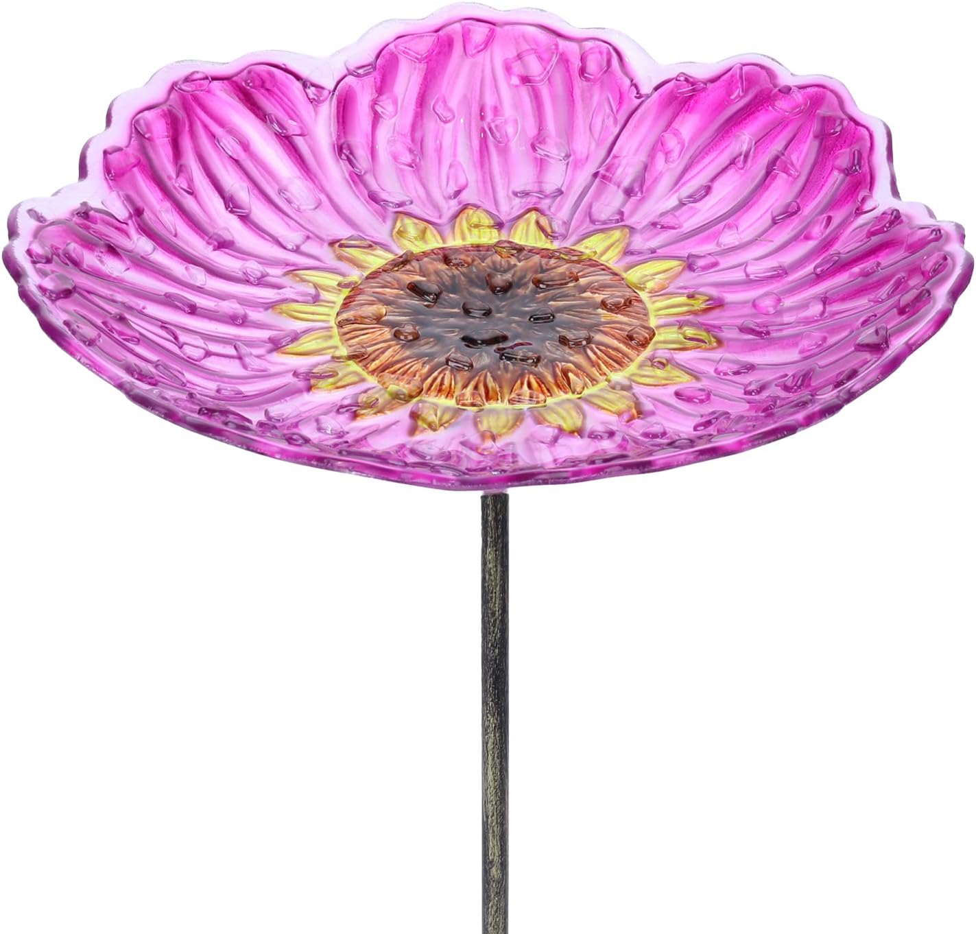 MUMTOP Glass Bird Baths for Outdoors, 12 Inch Bird Bath Bowl with Metal Stake Sunflower Bird Feeders for Garden and Patio Decor