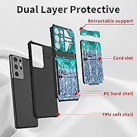 Vista 7 de Funda tipo cartera para Samsung Galaxy S23 Ultra, de doble capa, resistente, a prueba de golpes, con ranura para tarjetas desmontable y función