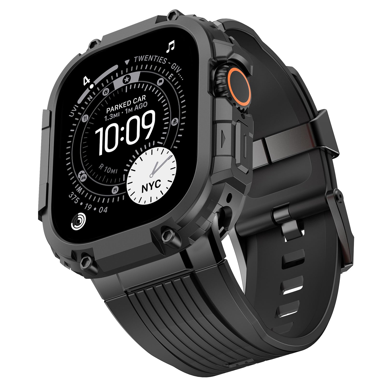 Amizee 2 w 1 Metaliczny futerał ochronny kompatybilny z Apple Watch Ultra 3/2/1 49 mm z tylną obudową, wojskowy ochraniacz klasy ochronnej dla iWatch 49 mm, czarny