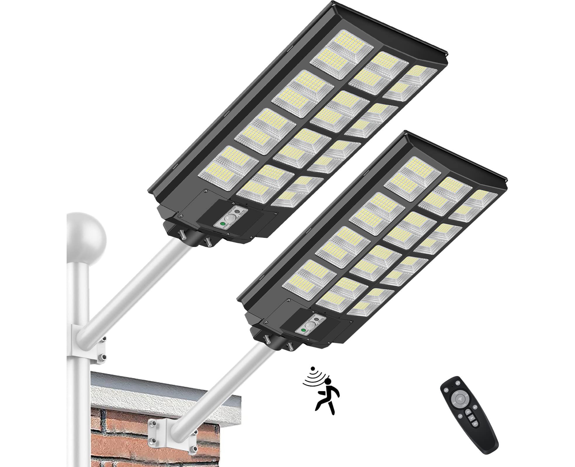 Photo 1 of 1250W LED Solar Street Light Motion Sensor, IP65 Waterproof Solar Security Flood Lights Outdoor, 120000LM Dusk to Dawn Solar Lights for Outside, Solar Lights for Garden Yard Parking Lot - 2PACK Black 1250W-2PCS