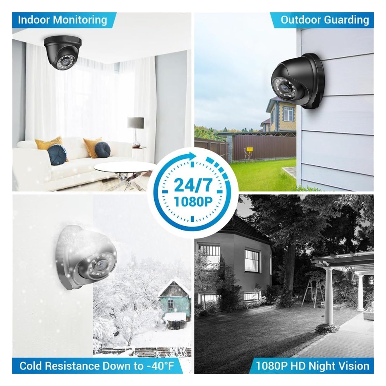Kit Video Surveillance, Système de vidéosurveillance 8CH H.265 + 5MP DVR, 4 pièces, caméras dôme de sécurité à Vision Nocturne IR 2.0MP, Kit de vidéosurveillance 1080P(None,Blanc)