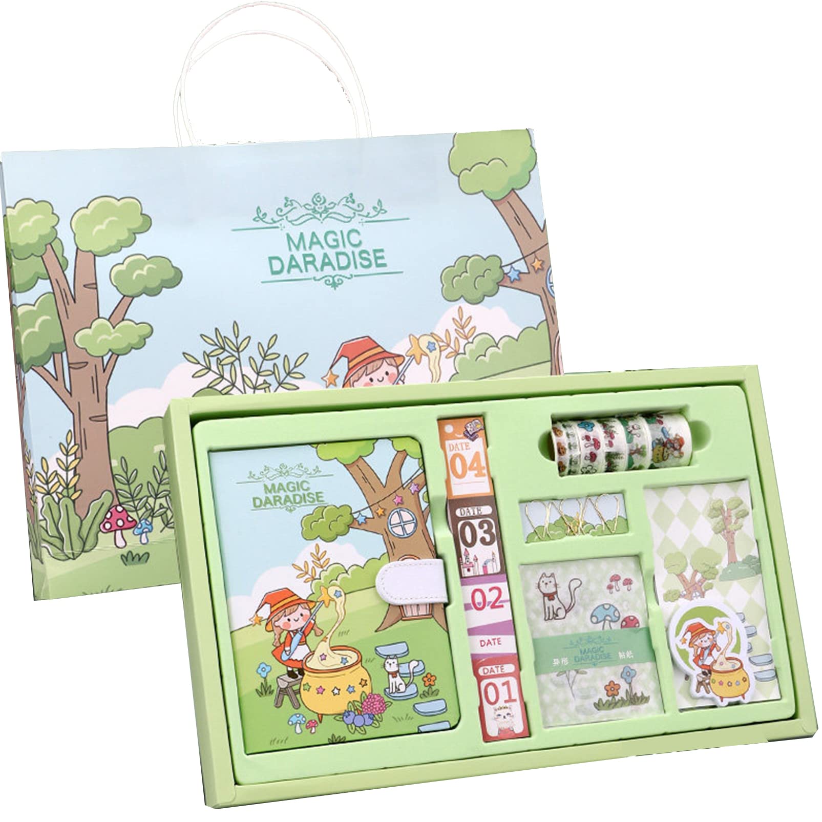 NP Notebook Scrapbooking Supplies Grid Diy Artist Journaling Set Decorate Diary Cute Stationary for Journaling & Paper Crafts Personalize Decorate Scrapbook with Tape Sticker Gift for Teen Girl Kid