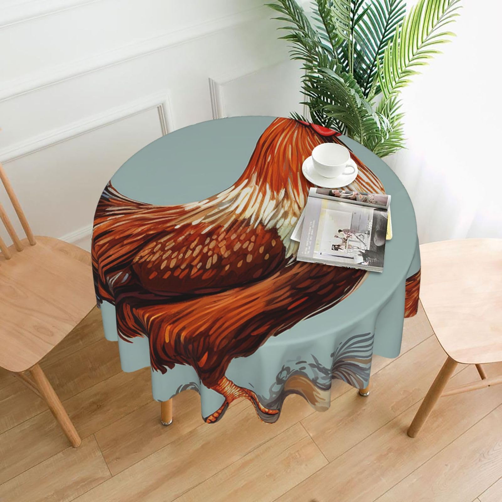 Fodpand Black Chicken Print Tablecloths For Round Tables 60 Inches - Reusable And Washable Kitchen Table Clothes Decorative Table Cover For Dining Tables, Buffet Parties, Wrinkle Resistant