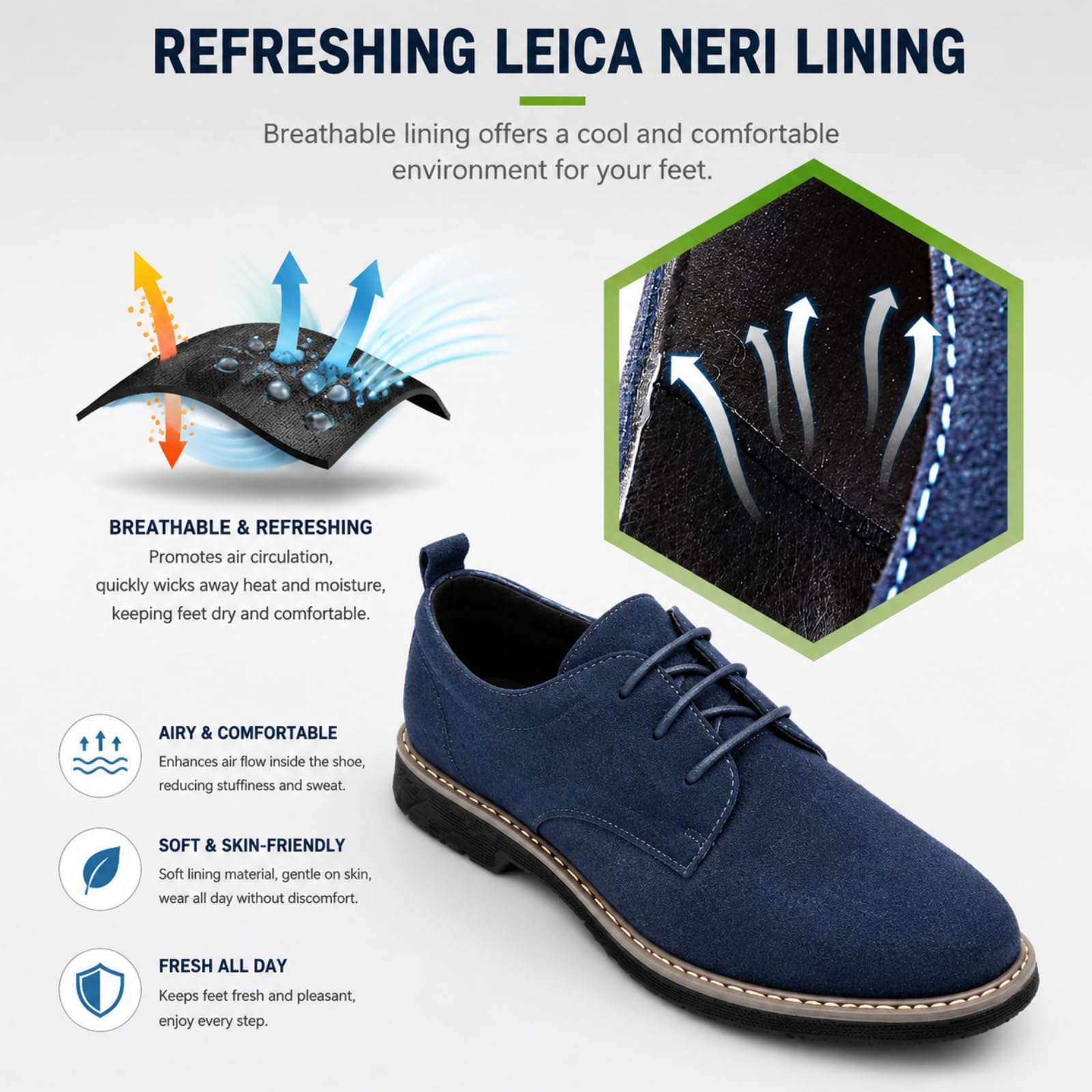 GFZMF - Scarpe da lavoro casual in pelle scamosciata, con lacci, punta arrotondata, tomaia in pelle scamosciata, suola in gomma, tacco basso da 1 a 3 cm, tinta unita, blu, nero, grigio, marrone