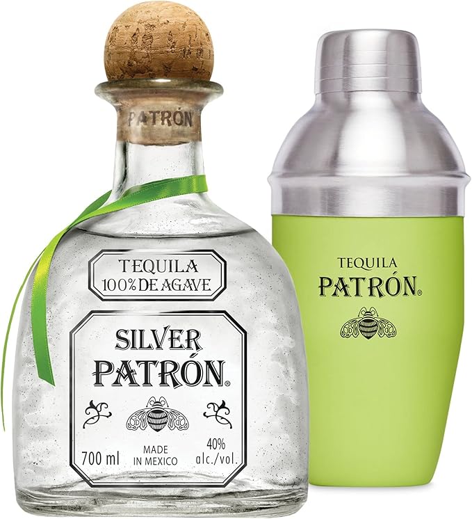 PATRÓN Silver Premium Tequila and Cocktail Shaker with Gift Box, Made