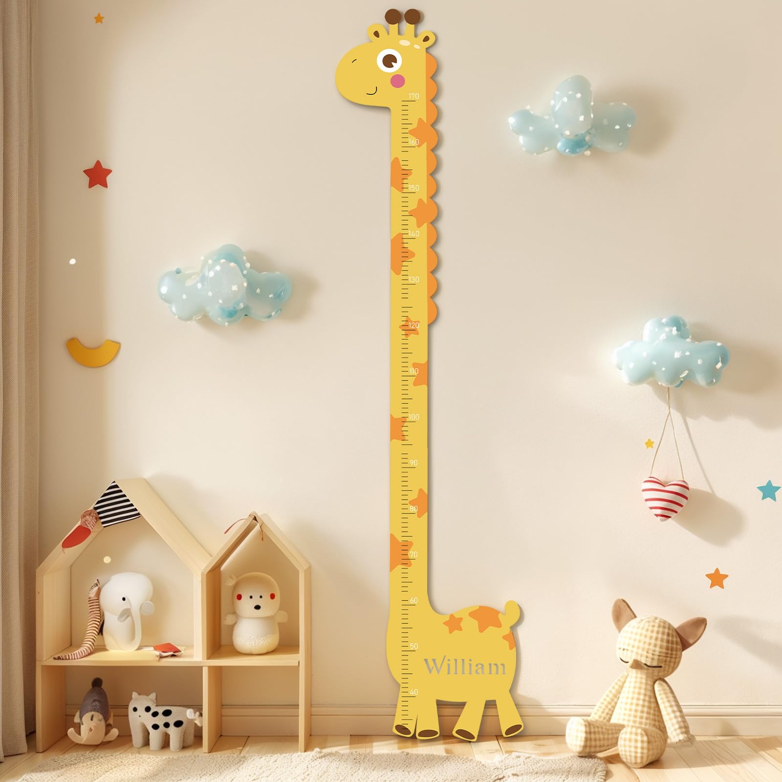 Woodemon Personalized Name Growth Chart for Kids, Giraffe Height Chart for Boy Girls, Measuring Board for Kids Height, Patchwork Wooden Height Chart Measuring Board, Nursery Growth Chart Ruler