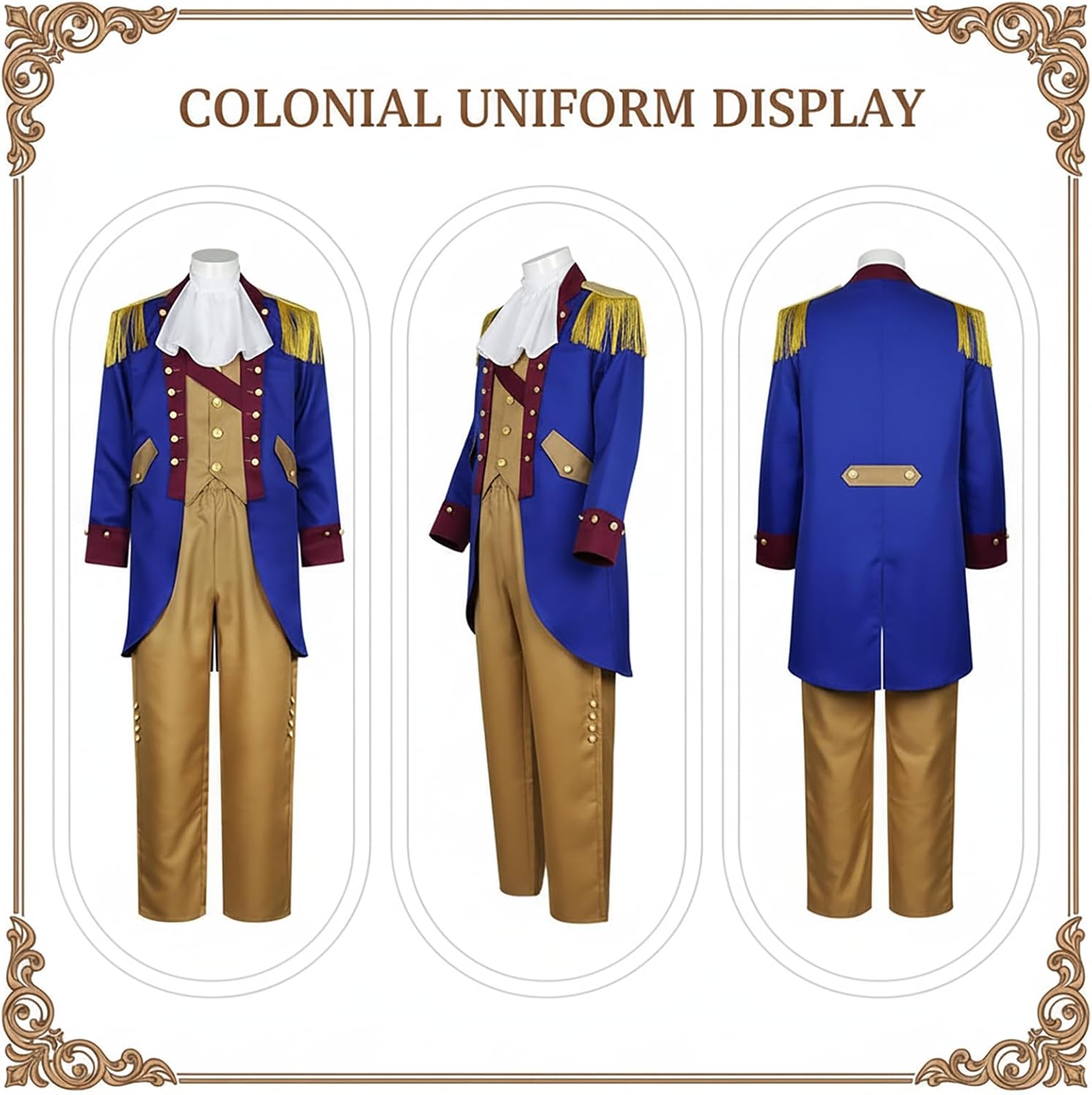 George Washington Costume for Men 7PCS Colonial Revolutionary War Uniform for History-themed Halloween