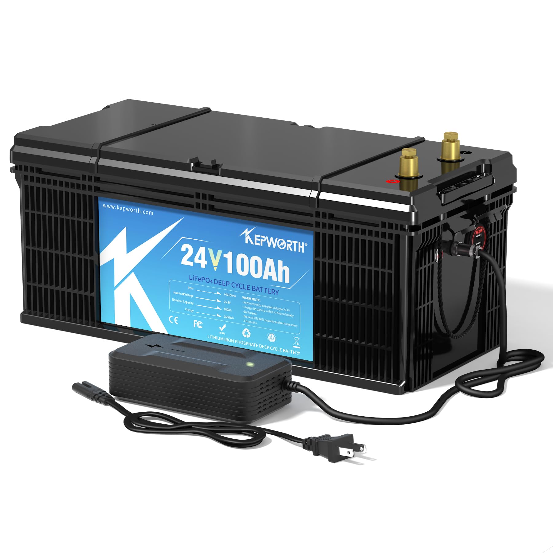 24V 100Ah LiFepo4 Battery, Rechargeable Lithium Batteries with 100A BMS, UP to 4000+ Deep Cycles, Perfect for Boat, Marine, RV, Solar, Trolling Motor