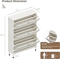 Vista 2 de Zapatero con 3 cajones abatibles, almacenamiento de zapatos oculto de madera para entrada, armario estrecho independiente con estantes ajustables