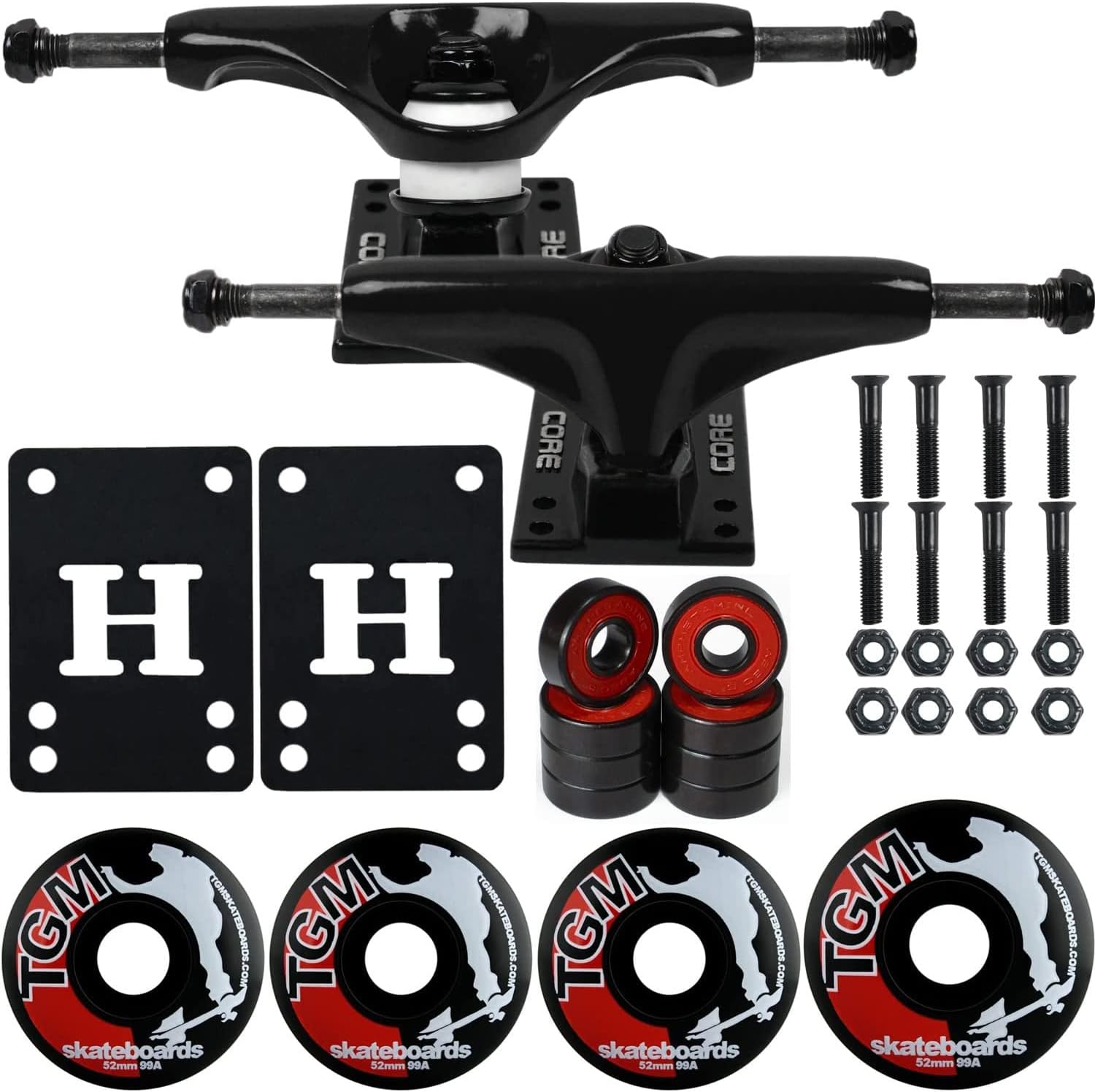 Core Black Skateboard Trucks, Wheels,ABEC 5 Skateboards