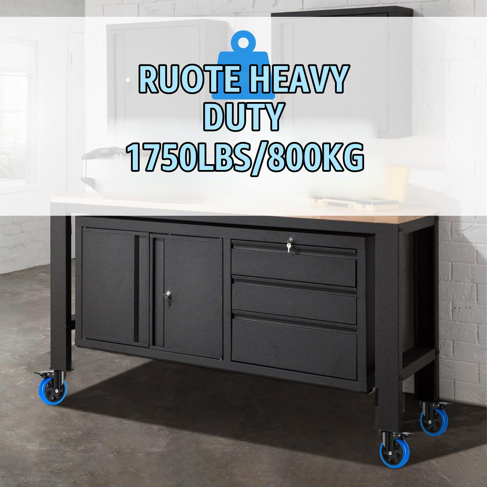 125mm Ruote per Carrello con stelo filettato M10 x 1,5x 30mm, Ruote per Mobili Carichi Pesanti Capacità 800KG, 360 Gradi Rotelle Girevoli con freno Mobili, Barbecue, Carrelli, Trasporto